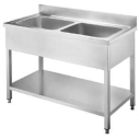 Stainless Steel Double Sink Unit With Backsplash - undershelf (STD02-127M2)|mkayn|مكاين