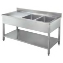 Stainless Steel Double Sink Right Unit With Backsplash - undershelf (STD02-187R2)|mkayn|مكاين