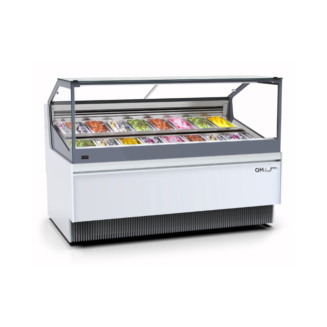 OMAJ PRO (IV18) Straight Glass Ice Cream Showcase 18 Tubs, White 180 cm|mkayn|مكاين