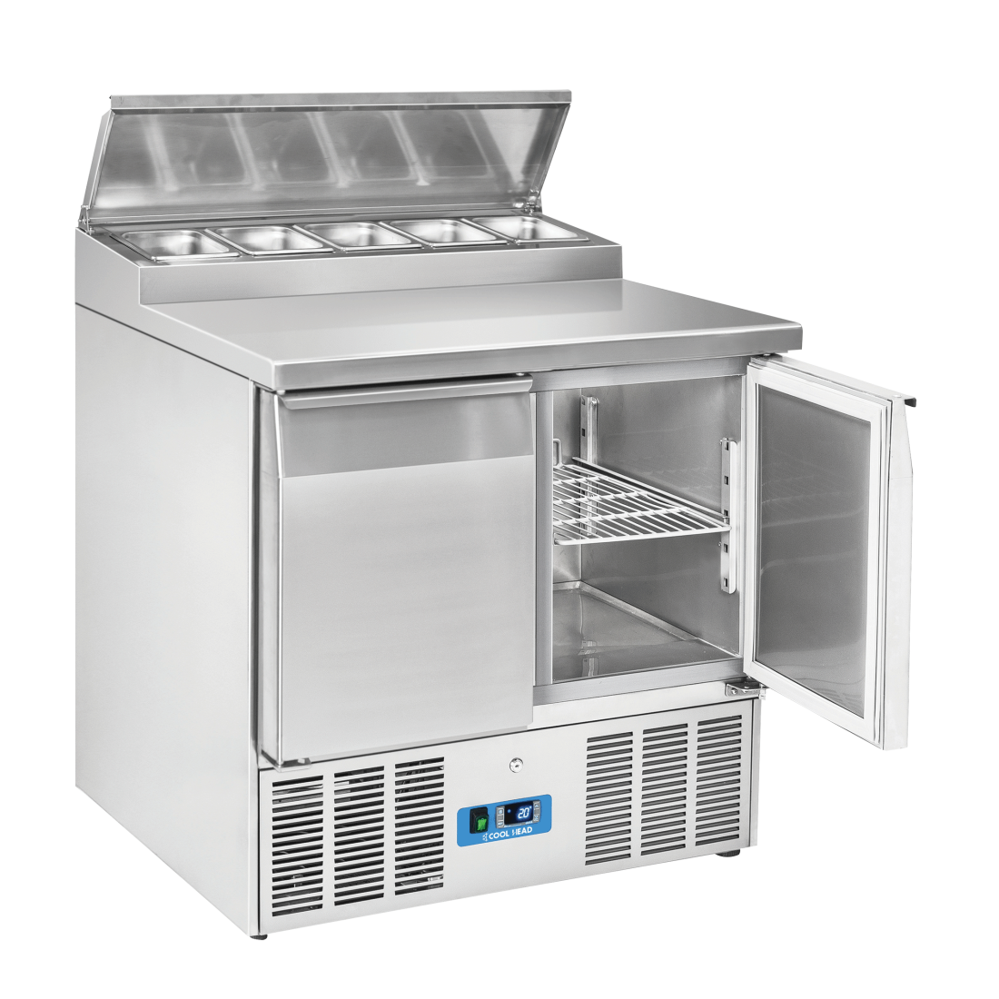 COOL HEAD ,CRS90A, Pizza & Sandwiches Preparation Chiller With Two Doors And Steel Worktop - Depth 70 cm|mkayn|مكاين