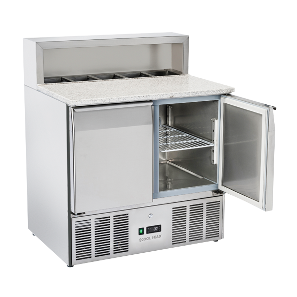 COOL HEAD ,CRP90, Pizza & Sandwiches Preparation Chiller With Two Doors And Granite Worktop - Depth 70 cm