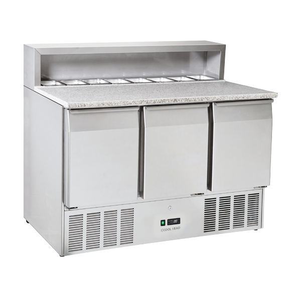 COOL HEAD ,CRP93A, Pizza & Sandwiches Preparation Chiller With Three Doors And Granite Worktop - Depth 70 cm