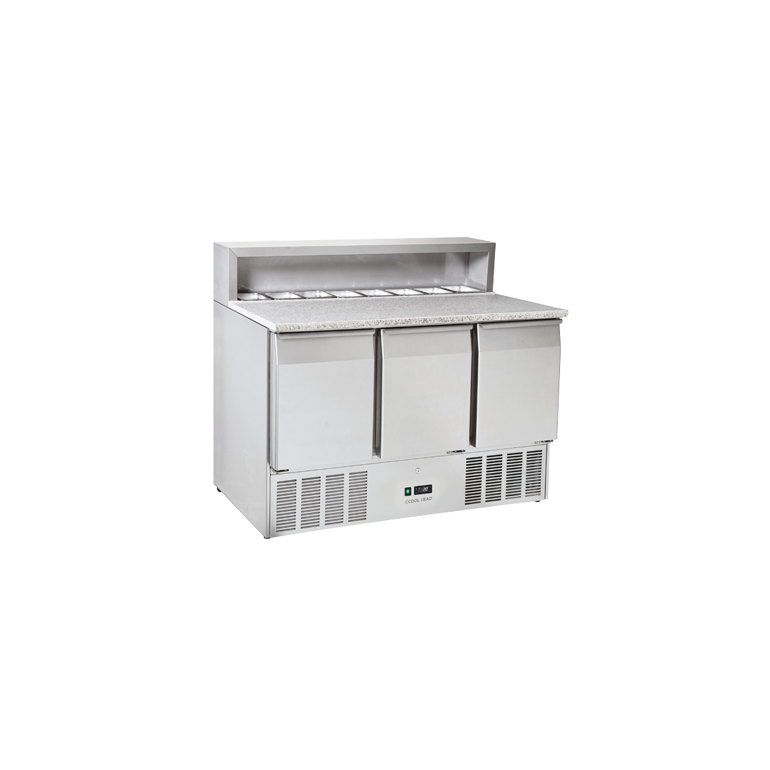 COOL HEAD ,CRP93A, Pizza & Sandwiches Preparation Chiller With Three Doors And Granite Worktop - Depth 70 cm