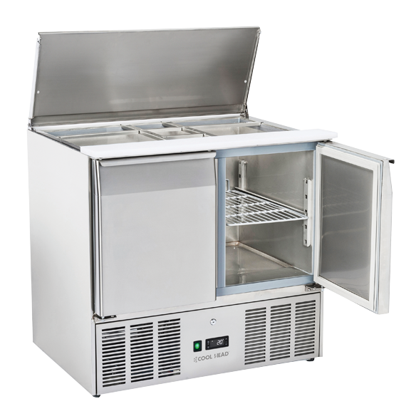 COOL HEAD ,CR 90A, Sandwich and Salad Prep Refrigerator with Two Doors and Sliding Top Cover|mkayn|مكاين