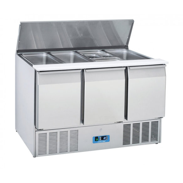 COOL HEAD ,CR93, Sandwich and Salad Prep Refrigerator with Three Doors and Sliding Top Cover