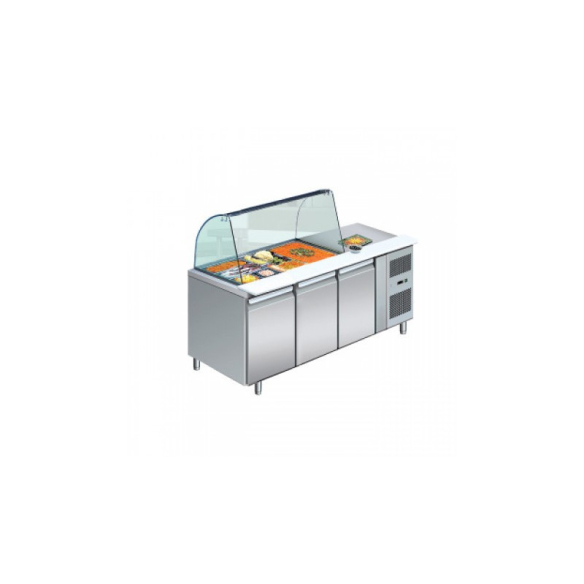 COOL HEAD ,GN3100SALG, Salad Display Refrigerator with Three Doors & Curved Front Glass
