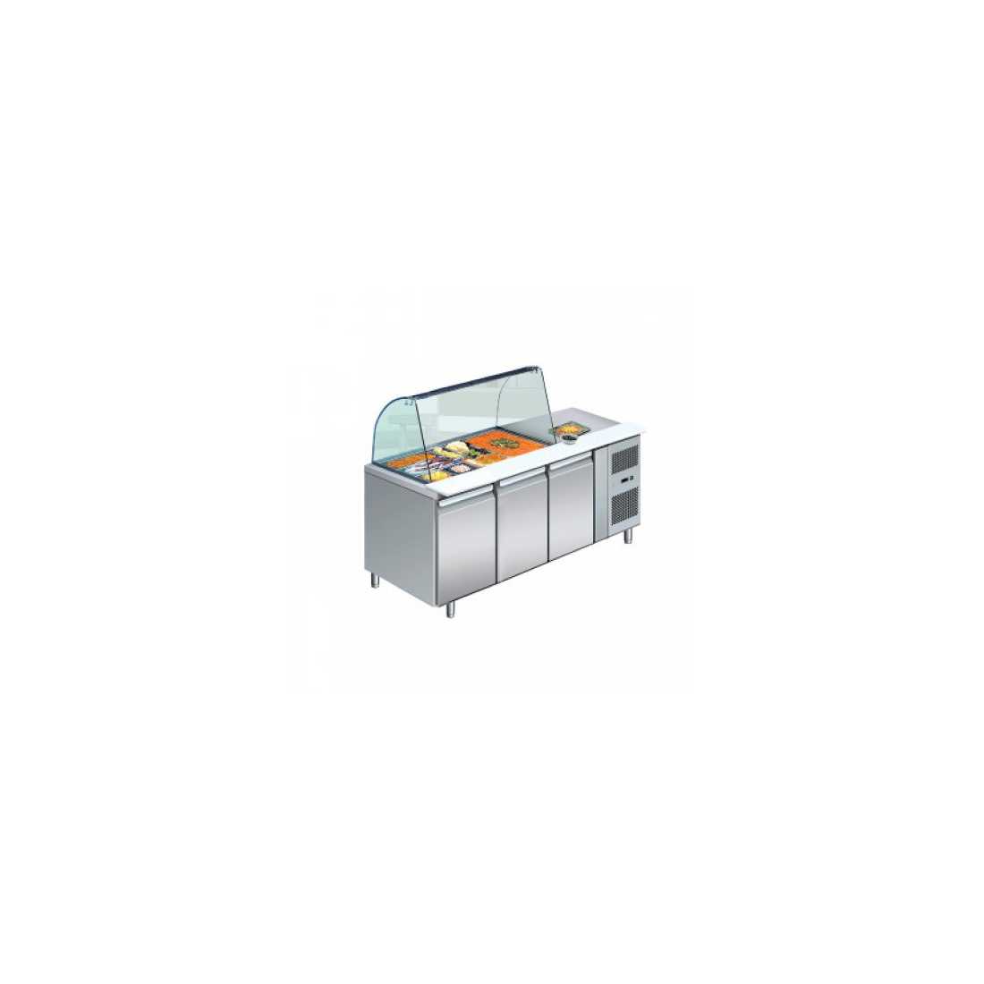 COOL HEAD ,GN3100SALG, Salad Display Refrigerator with Three Doors & Curved Front Glass